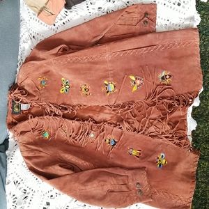 Bob Mackie Wearable Art 90s embroidered suede fringe jacket size small